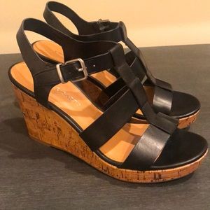 Franco Sarto black cork wedge sandals heels size 7